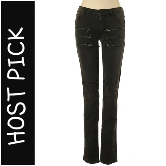 Maje Funky Black Low Rise Skinny Jeans with Zipper Accent Size 24 ~ Punk Rock - Picture 1 of 16